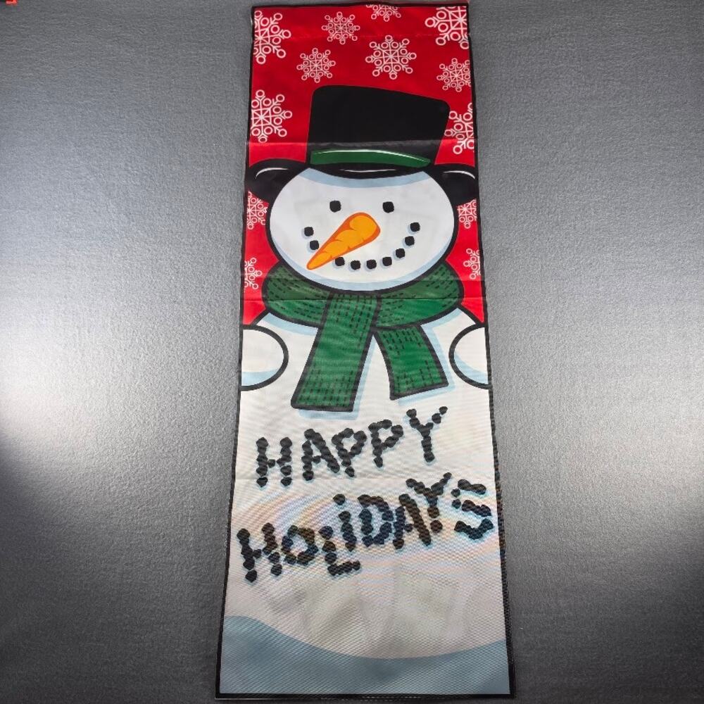 Happy Holidays Snowman Christmas House Flag 41x14.5" Snowflake